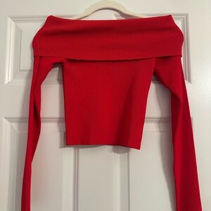 Alice + Olivia Vibrant Red Off-Shoulder Sweater
